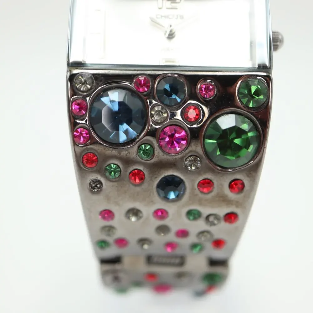 Chico's Womens Jewel Cuff Watch 32mm Blue Green Pink Gems Bangle w New Battery